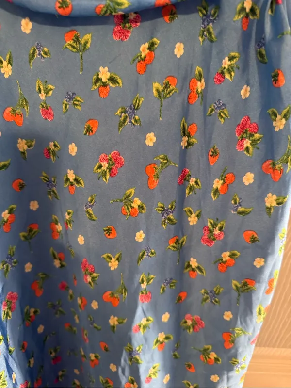 Zara Satin Blue Floral Short Puff-Sleeve Mini Dress - Image 5