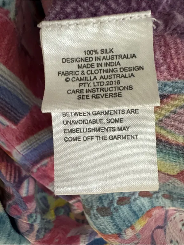 Camilla Pastel Floral Ikat Embroidered Top in Pink, Blue, Purple Size Medium - Image 14