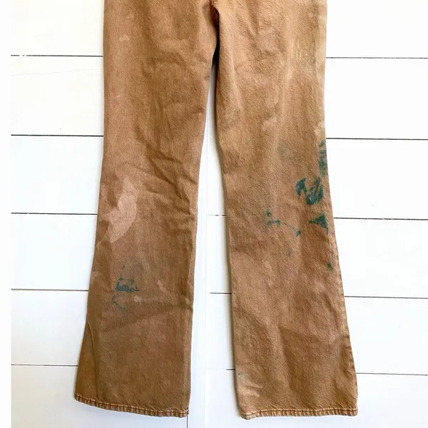 PacSun‎ High Rise Bootcut Jeans Tan Brown Teal Tie Dye Button Fly Womens 27 - Image 7
