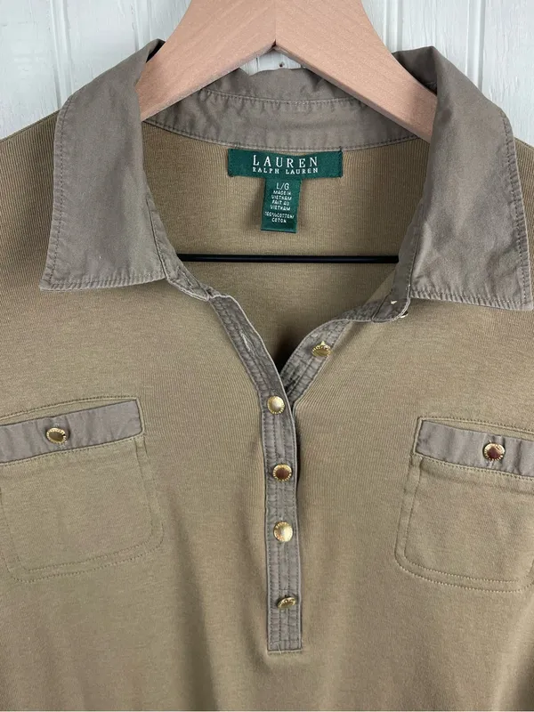 Vintage Lauren Ralph Lauren Collared Henley Knit Top Size Large Cotton Preppy - Image 4
