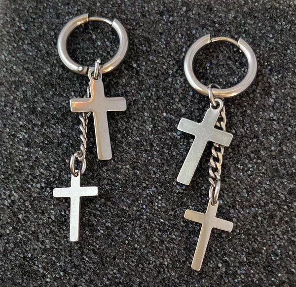 Stainless Steel Cross Dangle Drop Earrings for Men Women - Image 2