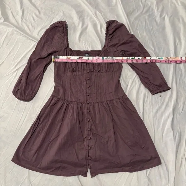 BDG Urban Outfitters Mauve Brown Puff Sleeve Button Front Mini Dress Size Small - Image 4