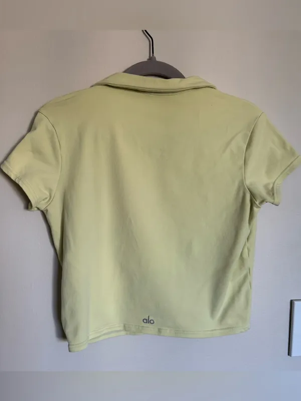 Alo Yoga Choice Polo Crop Yellow Green Lime Workout Top Short Sleeve Size L - Image 5