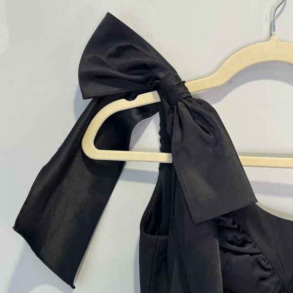 🍁 Faviana One Shoulder Bow Ruffle Stretch Mini Cocktail Party‎ Dress Sz 0 Black - Image 10