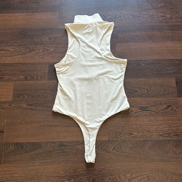 Meshki Paulina Sleeveless High Neck Zip Bodysuit Cream Medium - Image 6