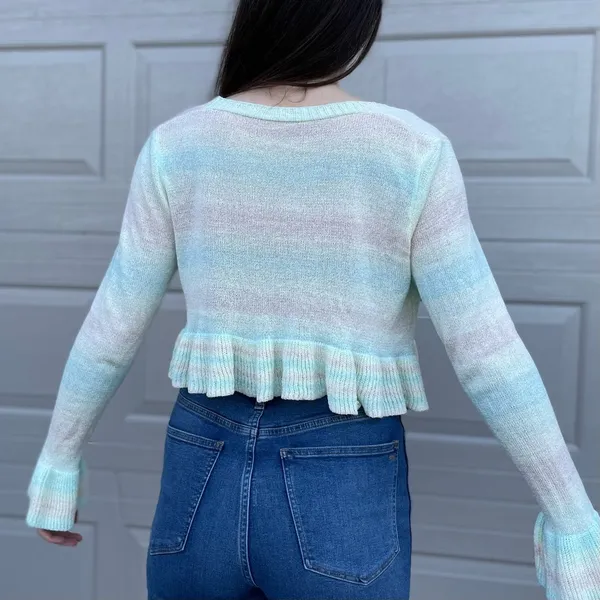 SHEIN Pastel Rainbow Y2K Aesthetic Cropped Open Knit Festival Sweater Size Small - Image 3