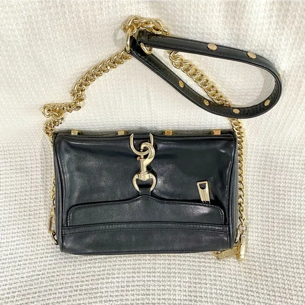 Rebecca Minkoff Mini M.A.C Leather Crossbody Bag Black/Light Gold - Image 2