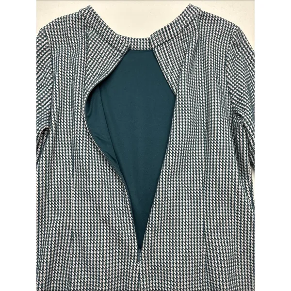 Boden size 16 boat neck Classic green white teal Houndstooth Shift Dress - Image 10