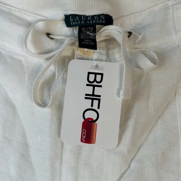 Lauren Ralph Lauren Ivory 100% Linen Cargo Pants Womens XL Drawstring Tie‎ Cuff - Image 5