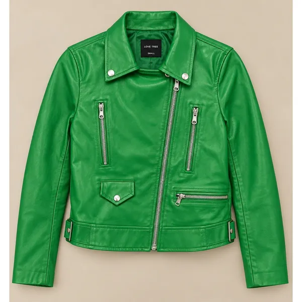 Love Tree Women Jacket Small Green Moto Asymmetrical Zip Faux Leather 8229JH - Image 2