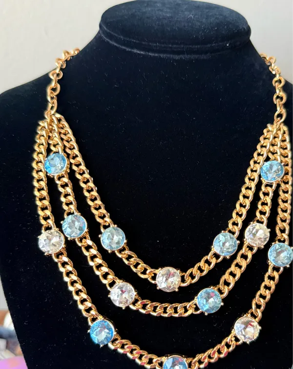 Ember Gold Multi-Row Necklace with Light Blue Crystal Accents - Image 4