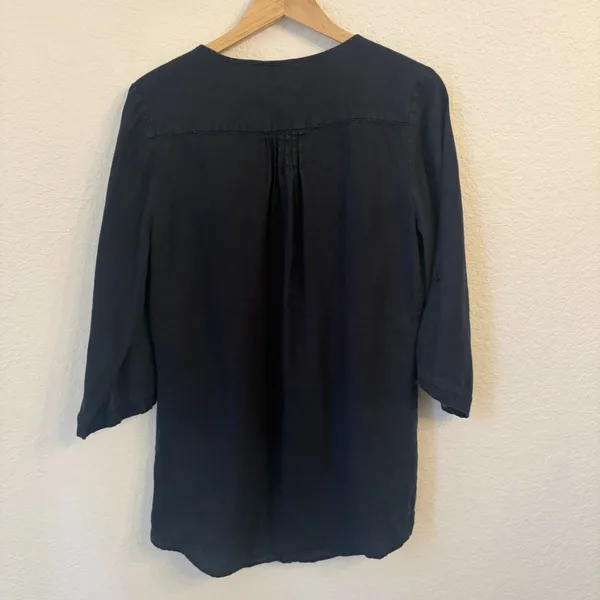 Monsoon Linen Button Tunic Top 6 Pintuck Roll Tab Sleeve Coastal‎ Nautical Beach - Image 7