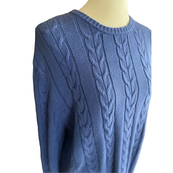 Nautica Cable knit Crewneck Sweater Royal Blue Large - Image 11