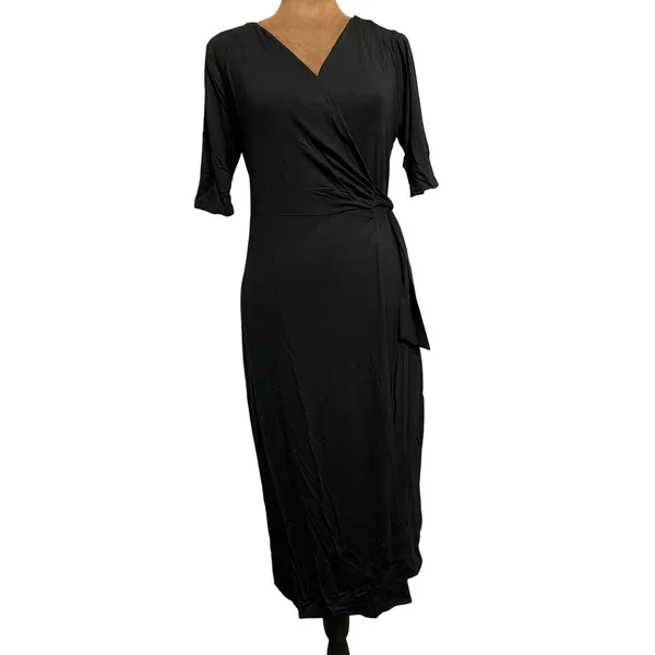 Lulus Forget Me Knot Black Midi Wrap Dress in Size M NWT! - Image 5