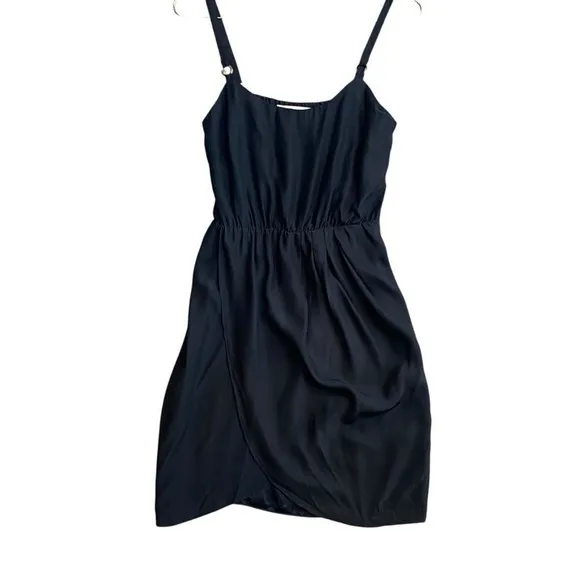 Amanda Uprichard Size‎ S Tulip Hem Mini Dress Black Silk Spaghetti Strap LBD - Image 2
