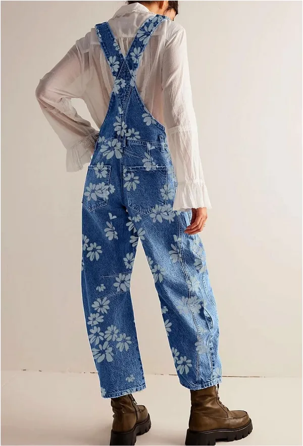 Floral denim overall baggy barrel jeans - Image 5