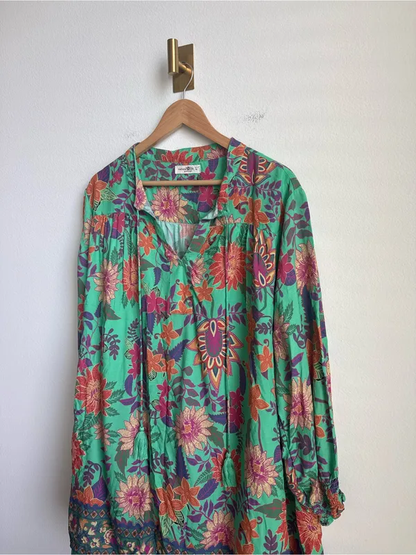 Natural Life Dara V-Neck Mini Dress Green Floral Boho Large - Image 7