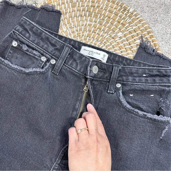 Abercrombie & Fitch Curve Love The Mom High Rise Skinny Jean Black Destroy 26 2R - Image 10