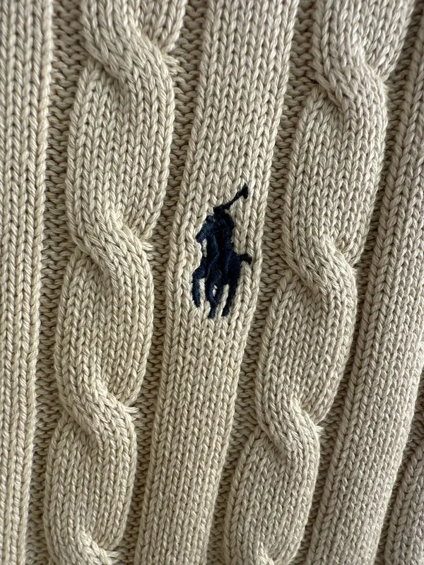 Polo by Ralph Lauren Greenish Beige Cable-Knit Short Sleeve Sweater Size M - Image 2