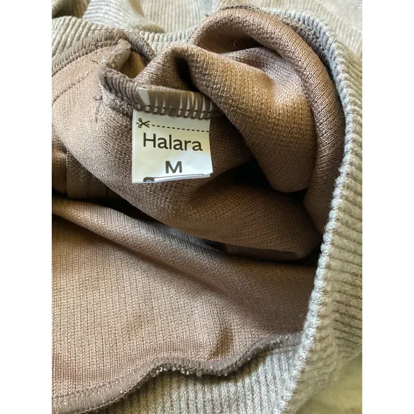 Halara NWOT Women Ribbed Knit Track Jacket Taupe Brown Zip Mock Neck Striped M - Image 5