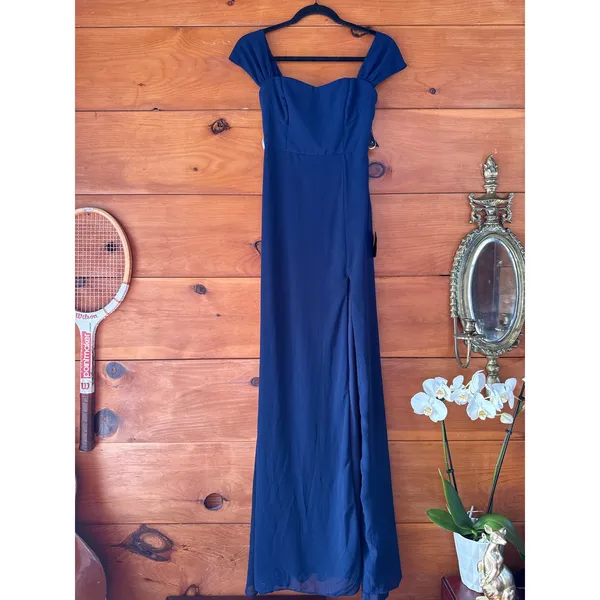 NWT Lulus Magical Magnetism Navy Blue Off-the-Shoulder Maxi Dress Bridesmaid XS - Image 2