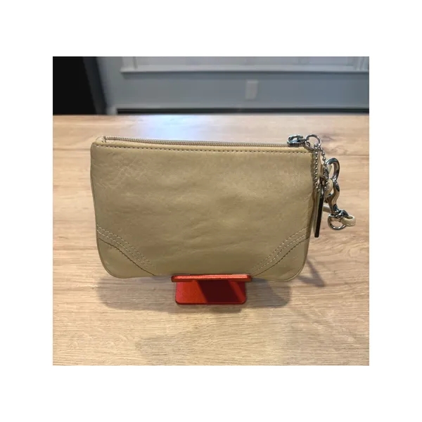 Coach Soho Oatmeal Pebbled Leather Wristlet Zip‎ Pouch Buff Silver Hardware - Image 3
