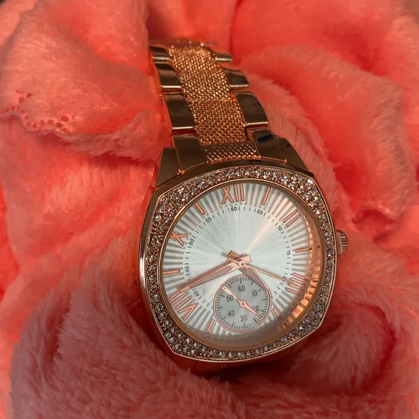 NEW BRONZE Crystal Lady Luxe Watch Stainless Steel Band Classic Quartz Time - Image 3