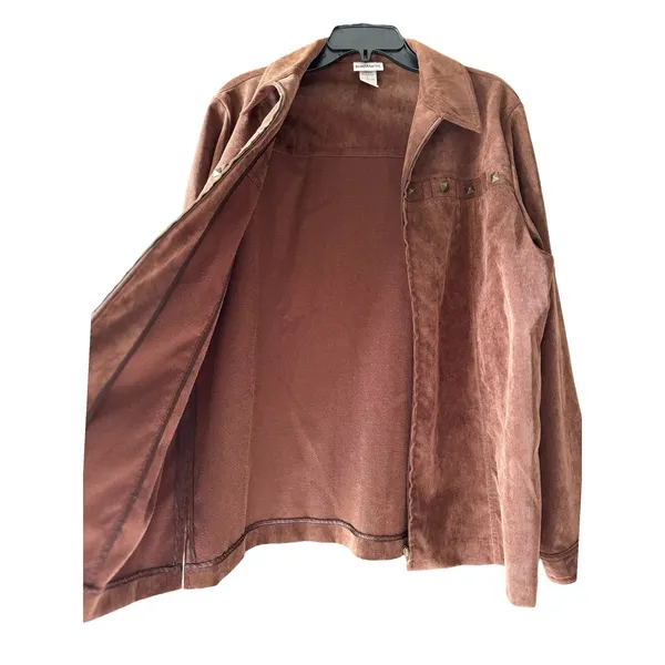 BonWorth Brown Corduroy Studded Western Jacket Zip Front Size Large - Image 4