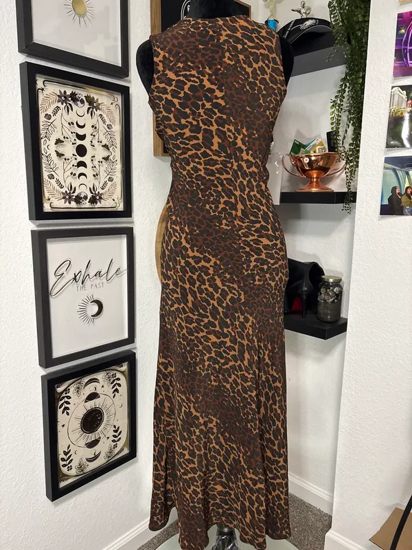 Rare 90s Vintage Betsey Johnson Leopard Print Slip Dress Maxi Bias Cut Size 6 - Image 2