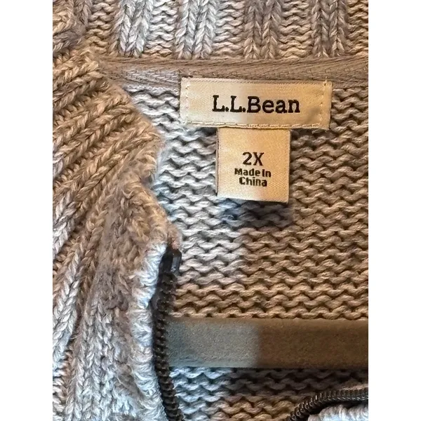 LL Bean Zip Front Cardigan 2X Gray Heathered Cotton Sweater Jacket - Image 4