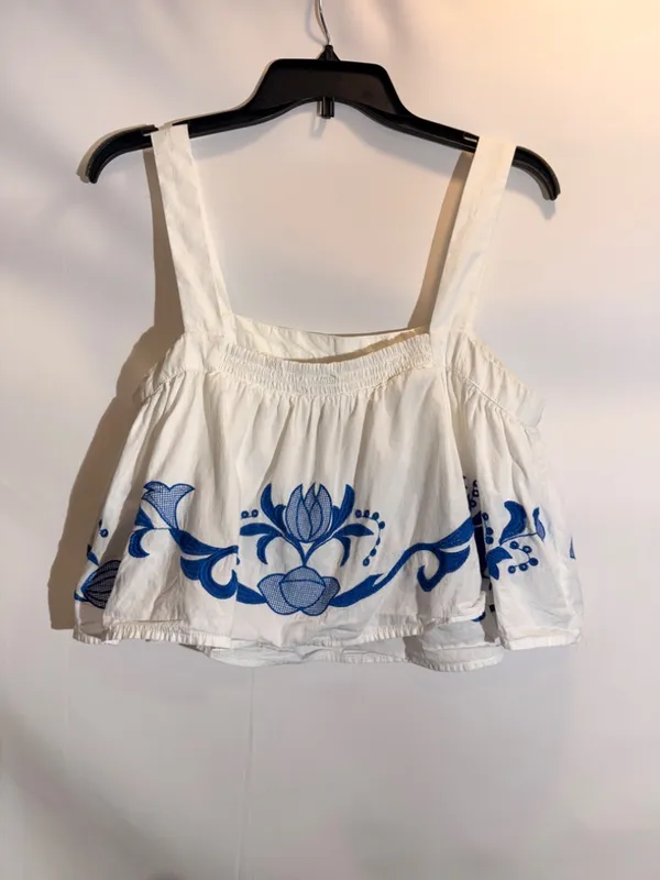 Anthropologie White Cotton Cutwork Embroidered Cropped Scoop Neck Top Size S - Image 6