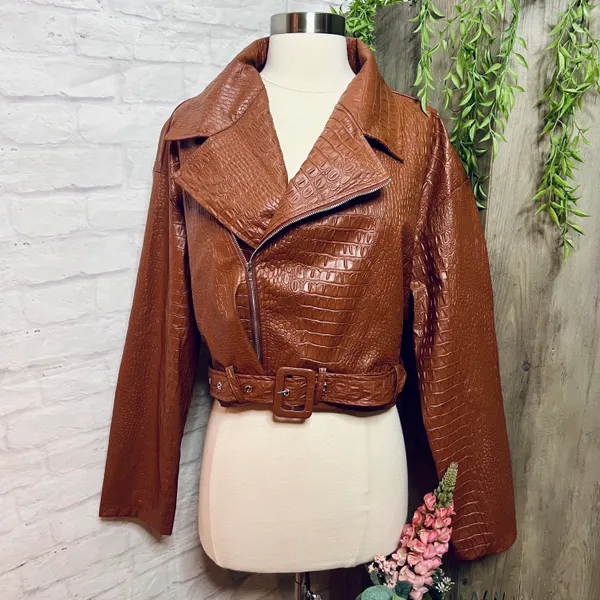 NEW Crocodile Moto Jacket Brown - Image 2