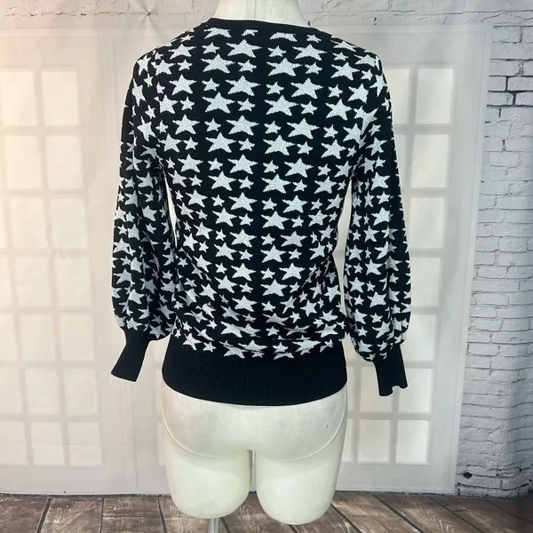 Parker Black and Silver Star Crewneck Long Sleeve Sweater Size Medium - Image 9