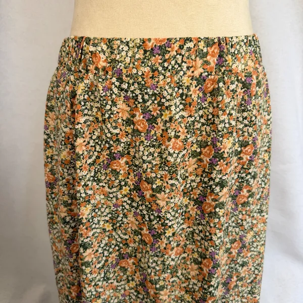 Floral Maxi Skirt Orange Green Purple Elastic Waist Cottagecore‎ Small - Image 3