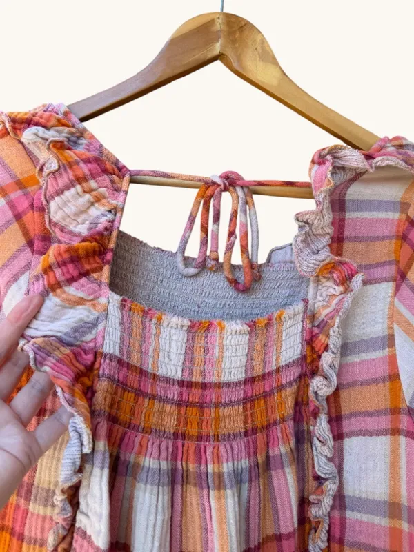 Free People Sienna Plaid Smocked Gauze Crinkle Blouse - Image 5