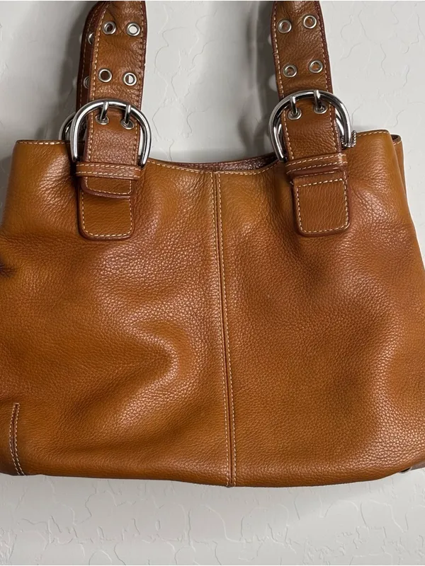 TIGNANELLO Satchel Tote Bag Caramel Leather Double Handle Magnet Closure - Image 2