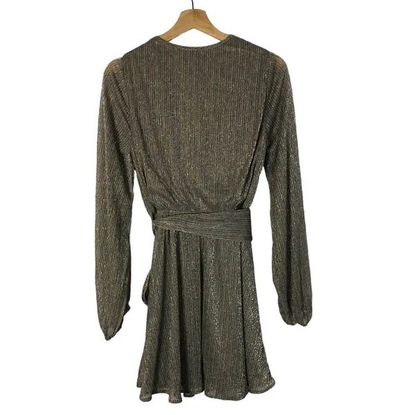Lovestitch‎ Shooting Star Metallic Wrap Long Sleeve Mini Dress S - Image 4