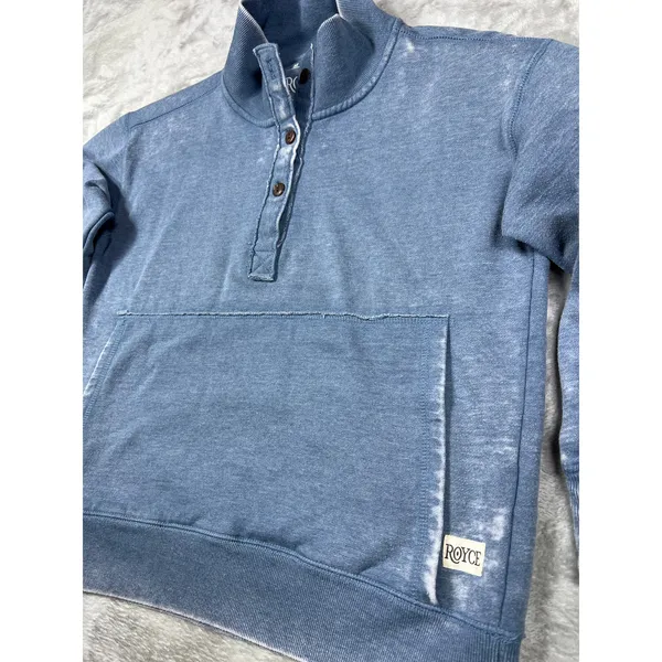 Distressed Sweater 1/4 Button Pullover Vintage Washed Style Medium - Image 4