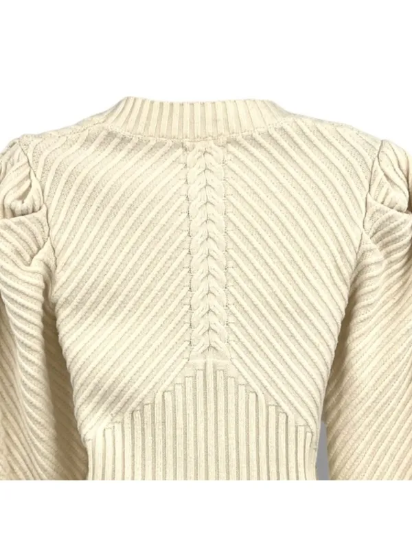 Allison Cecile Cream Ribbed Sweater Puff Sleeves Size XS Coquette Balletcore - Image 5