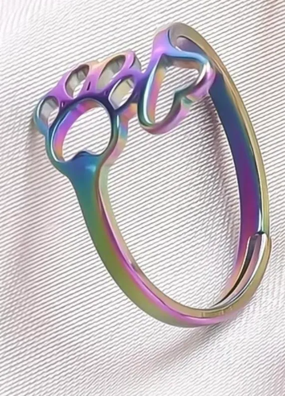 Women’s Stainless Steel Multicolor Dog & Heart Adjustable Ring Size 6-9 - Image 2