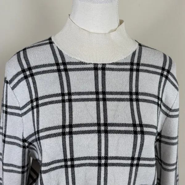 Abercrombie & Fitch Plaid Knit Pullover Turtleneck Sweater‎ Black & White Sz XL - Image 3