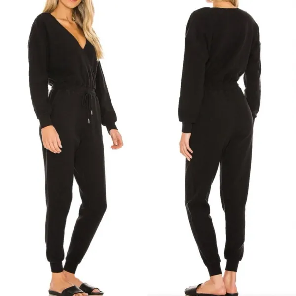 L*Space Black Coastin' Jumpsuit Ribbed Long Sleeve Black Lounge Size Large L - Image 2