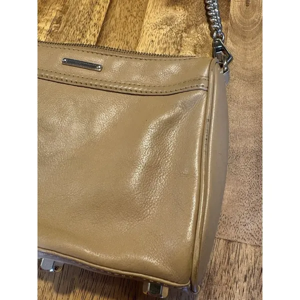 REBECCA MINKOFF Mini M.A.C. Crossbody Beige Tan Leather Studded Silver Moto Boho - Image 7