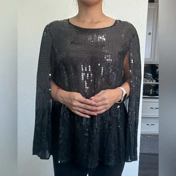 DKNY Black Sequin Women's elegant cape blazer - Image 9