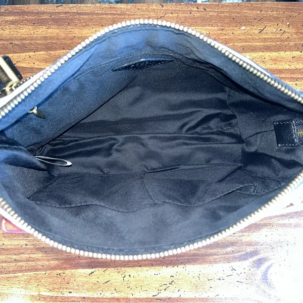 FOSSIL Black White Striped Leather Textile Crossbody Purse - Image 7