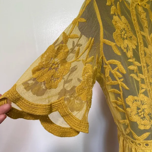 SOHCUE - Elegant Yellow Lace Maxi Dress embroidered - Image 6