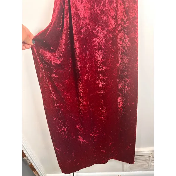 Vintage DBY Crushed Velvet Maxi Dress Womens 13/L Burgundy romantic whimsigoth - Image 2
