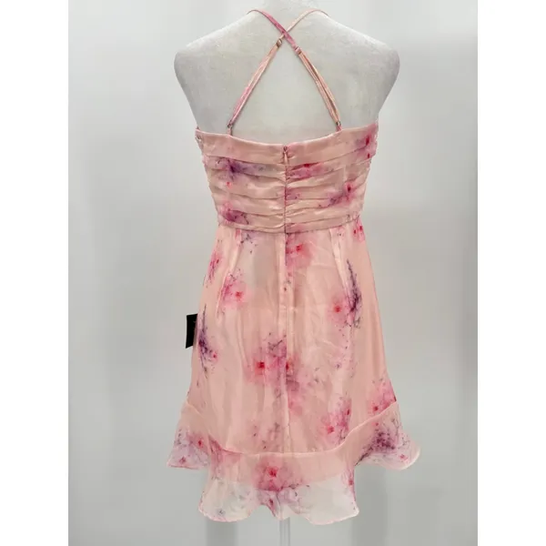 Lulu’s Pink Floral Fairy Ruffle Mini Party Dress Ruched Bodice Medium NEW - Image 4