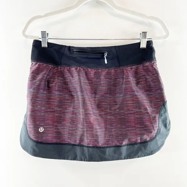 Lululemon Run For All Mini Tennis Skirt Skort Plum Burgundy Space Dye Black 6 - Image 5
