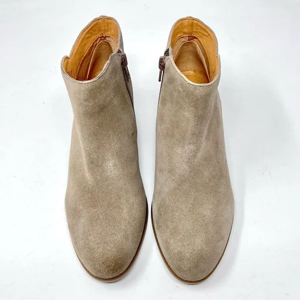 Crown Vintage Beatrix Taupe Suede Leather Low Block Heel Ankle Bootie 7 - Image 2